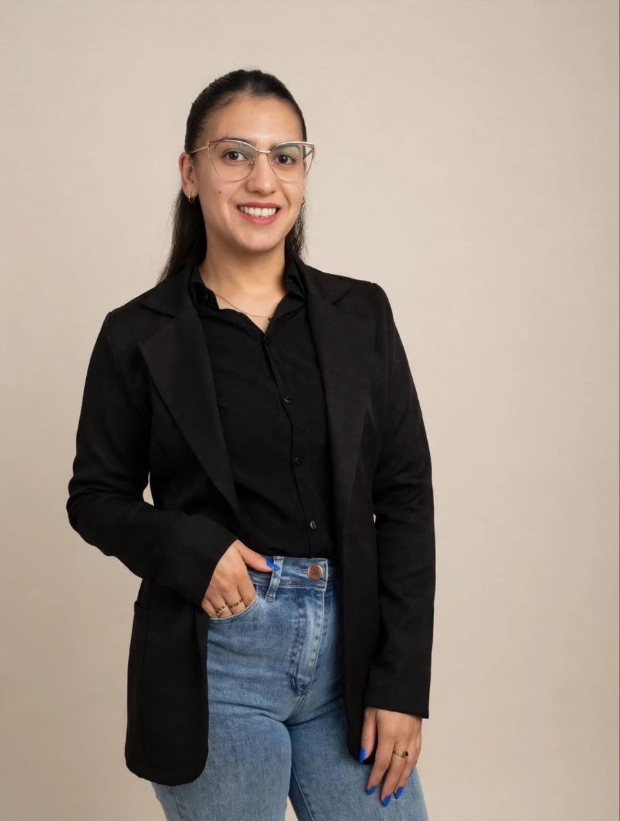 Cintia Medina sonriendo, con blazer negro